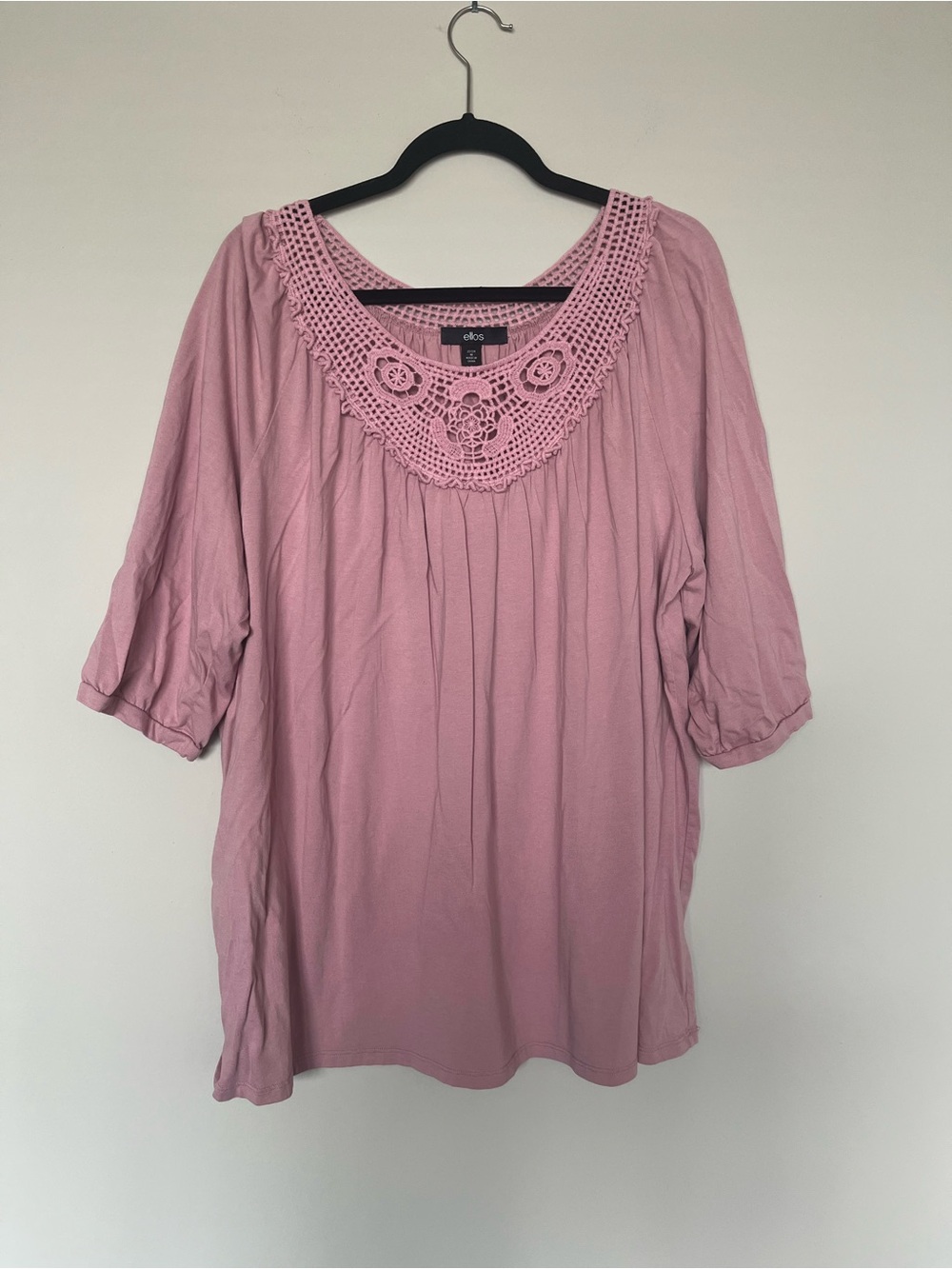 ellos Dusty Pink Crochet Yoke Blouse